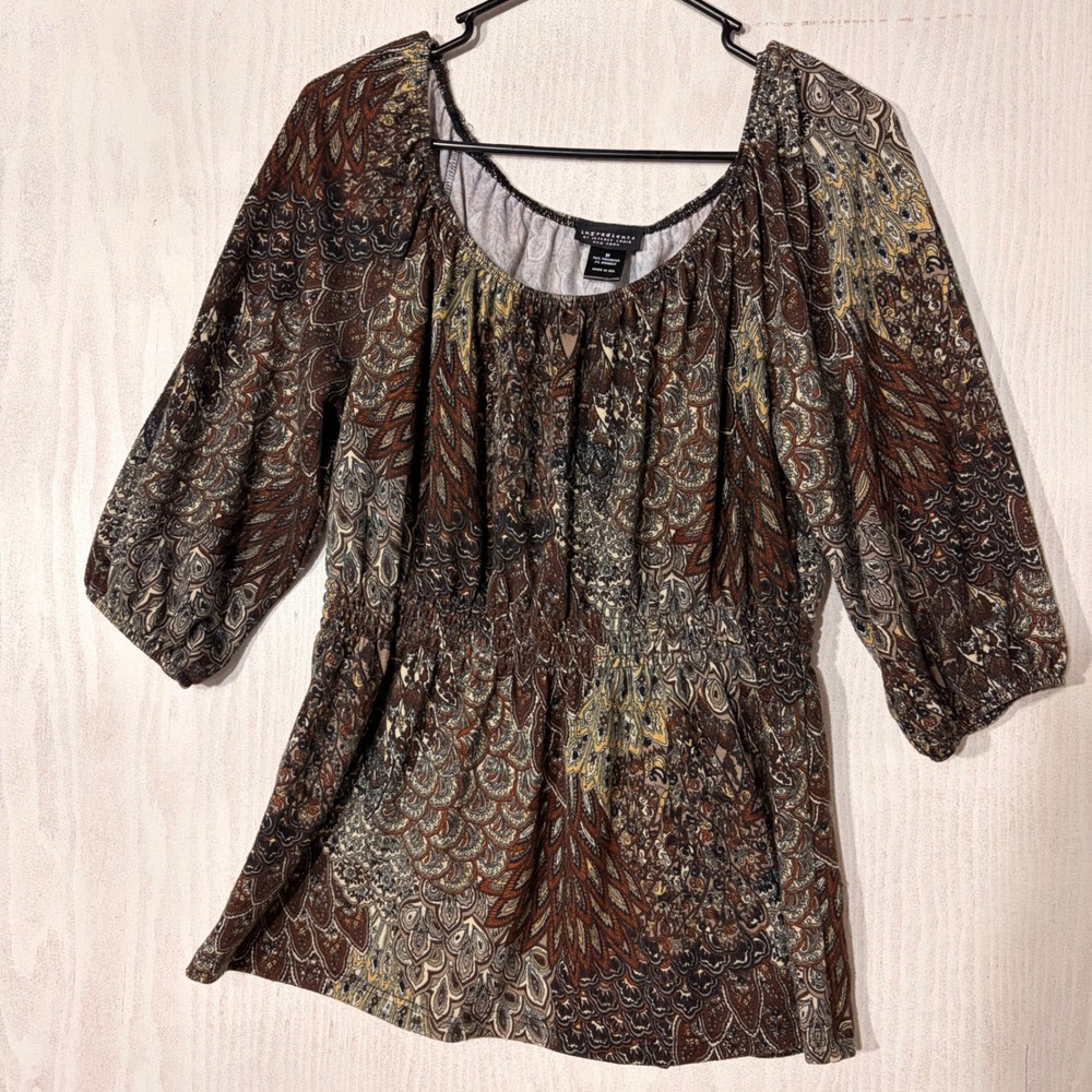 Ingredients Jeffrey Craig Blouse Womens M Brown Paisley  Smocked Waist
